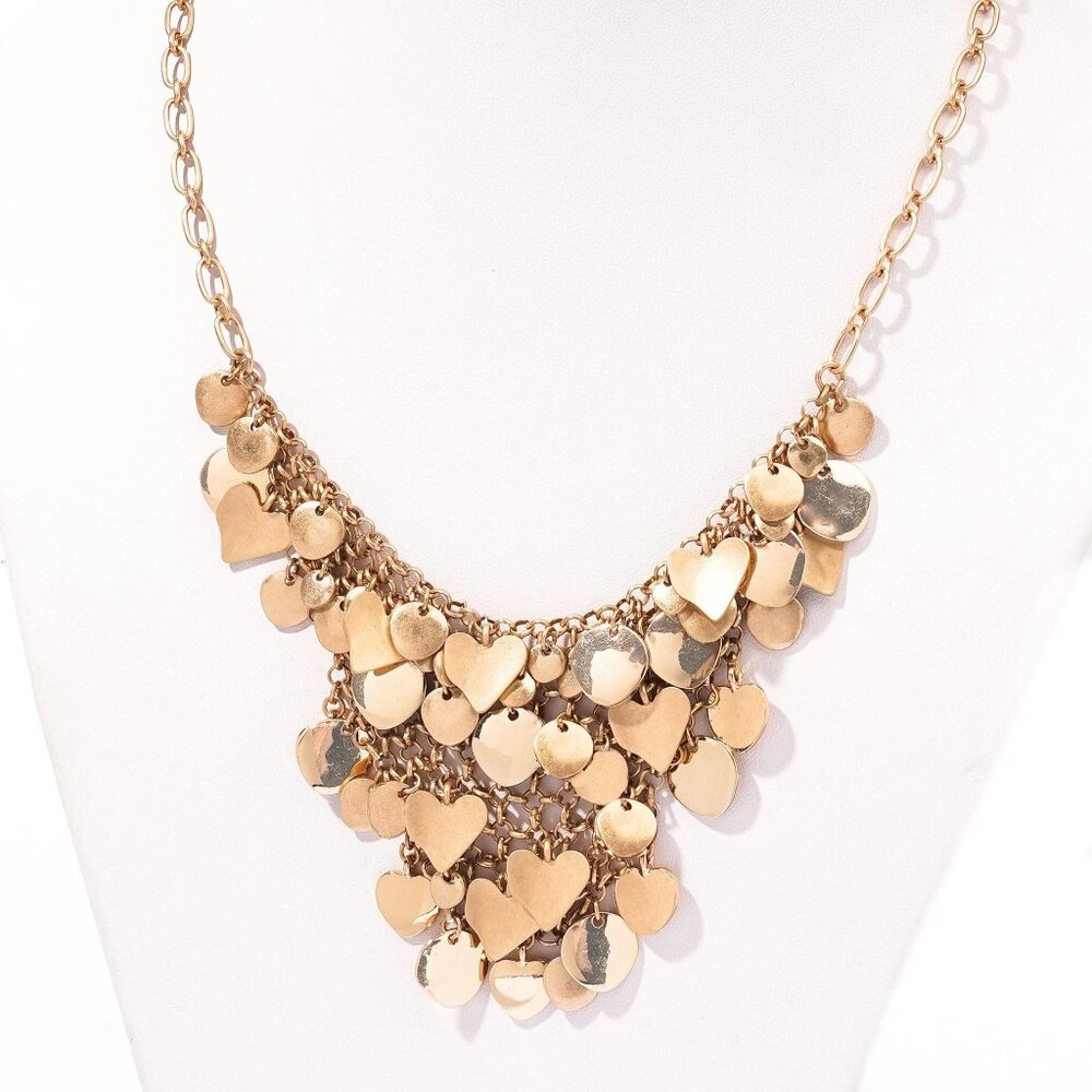 Heart Bib Layered Gold Tone Necklace- Shady Expression